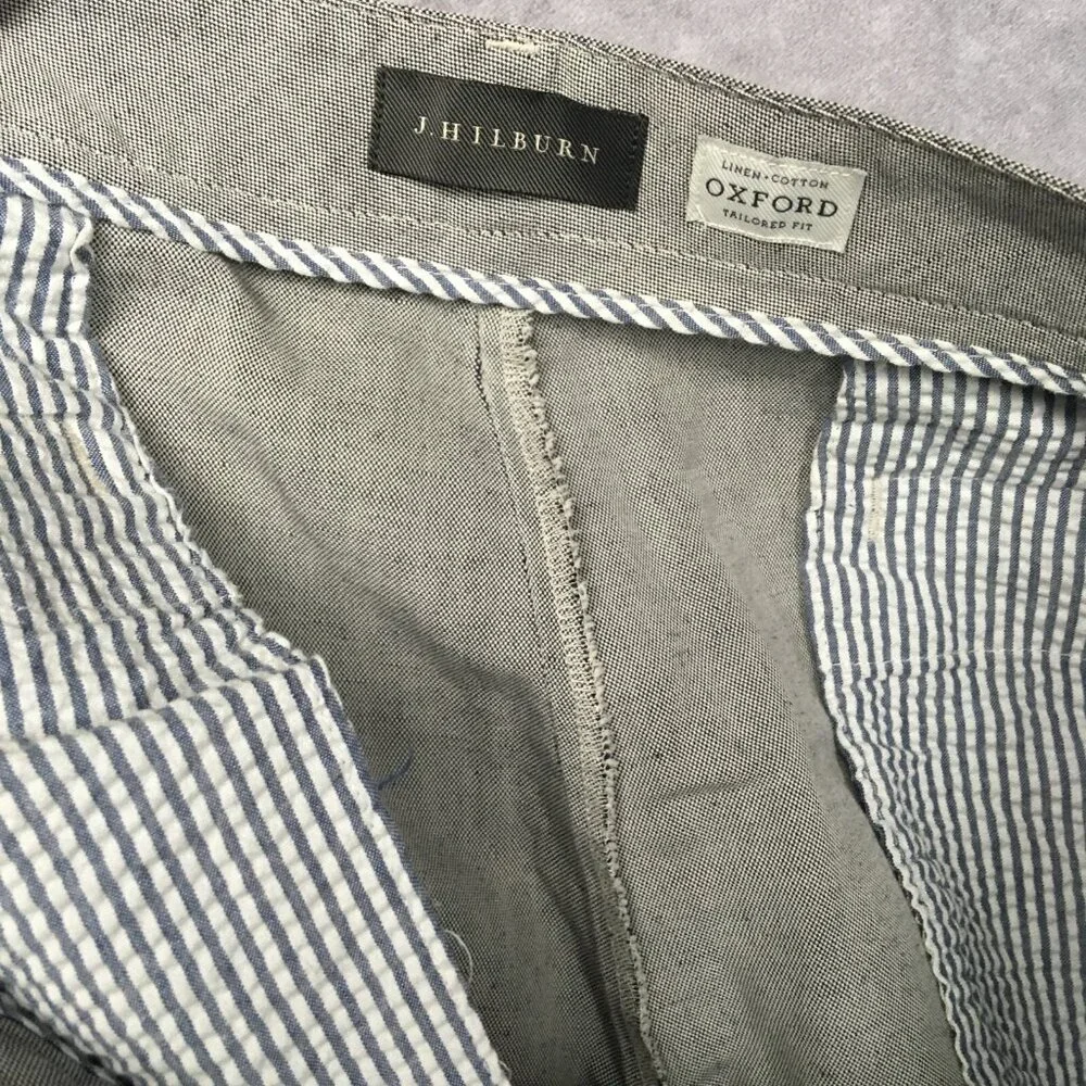 J Hilburn Mens Shorts size 36 Oxford Tailored Fit Linen Blend Heathered Gray‎